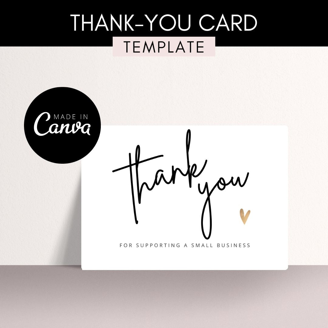 Black White Gold Calligraphy Thank You Card Template